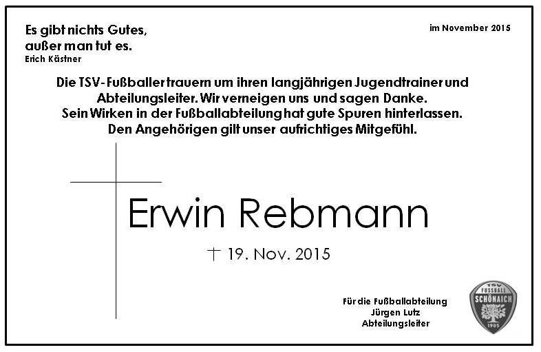 Trauer Erwin Rebmann