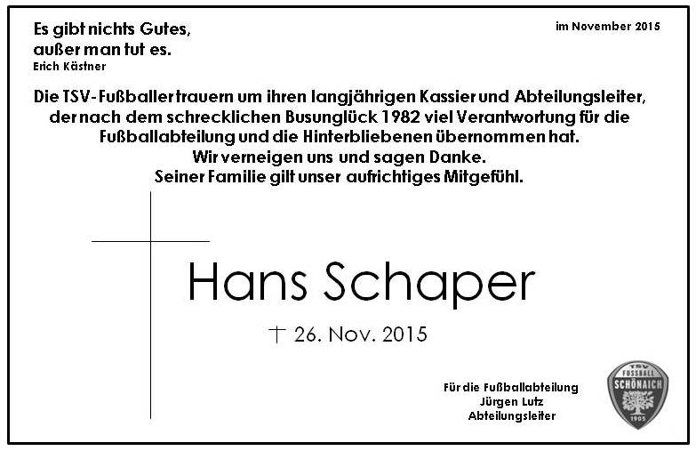 Trauer Hans Schaper
